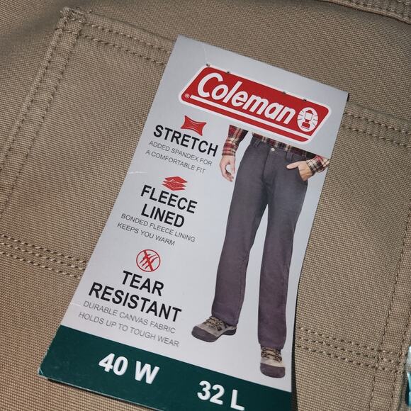 COLEMAN NWT MENS SIZE 40W x 32L STRETCH FLEECE LINED KHAKI LINED PANTS - Picture 10 of 13